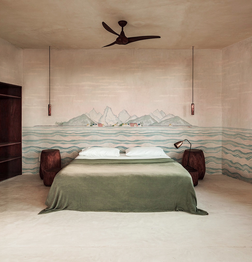 wallpaper, deco, illustration, pattern,printed, deco, house, non-woven matt paper, waves, ocean, sea, japanese, fisherman village, island, hokusai, travel, sky, cloud, interior design