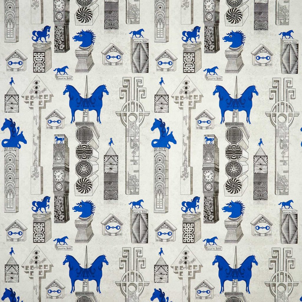 Mexican, surrealist, art, architectural, dreamscape, columns, pedestals, totems, horses, blue, pedro friedeberg, pattern, non-woven matt paper,illustration, deco, house, interior design