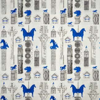 Mexican, surrealist, art, architectural, dreamscape, columns, pedestals, totems, horses, blue, pedro friedeberg, pattern, non-woven matt paper,illustration, deco, house, interior design