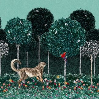 cheetah, game, palais des papes, gothic, avignon, provence, clement VI room, decorated,frescoes, hunting, parrots, trees, forest, scenic, wallpaper, deco, illustration, pattern,printed, house, non-woven matt paper, interior design