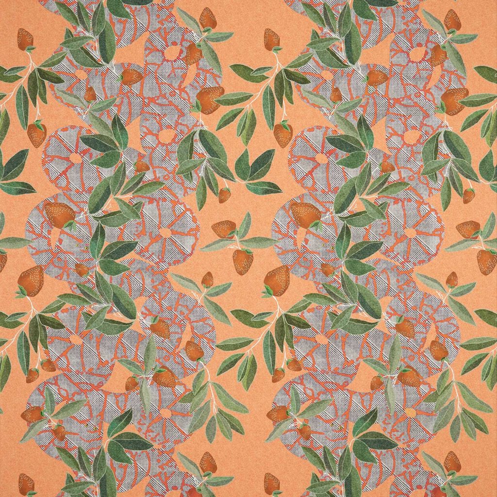 eden, orange, stawberry, leaves, snakes, botanical,illustration, wallpaper, house, deco,printed, green, Maria Sybilla Merian, Seguy, non-woven matt paper, forest, interior design