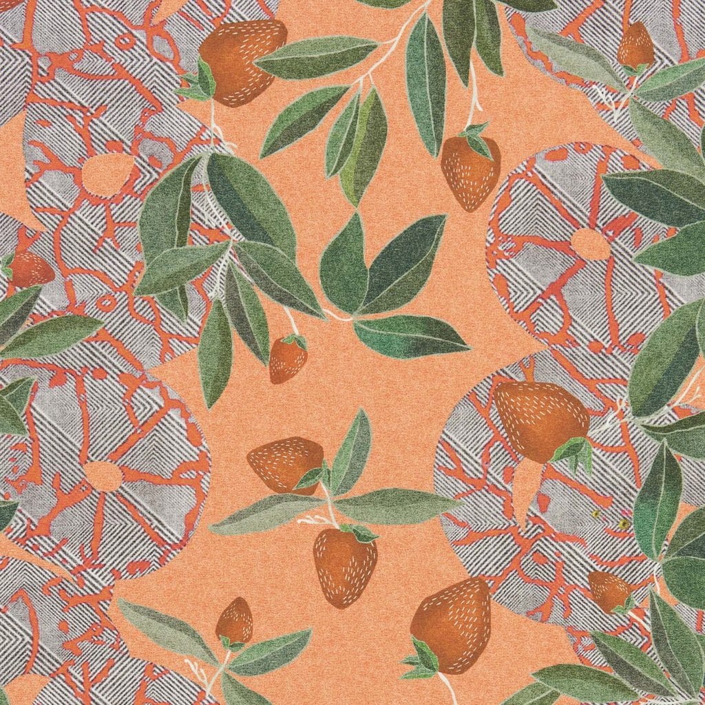 eden, orange, stawberry, leaves, snakes, botanical,illustration, wallpaper, house, deco,printed, green, Maria Sybilla Merian, Seguy, non-woven matt paper, forest, interior design