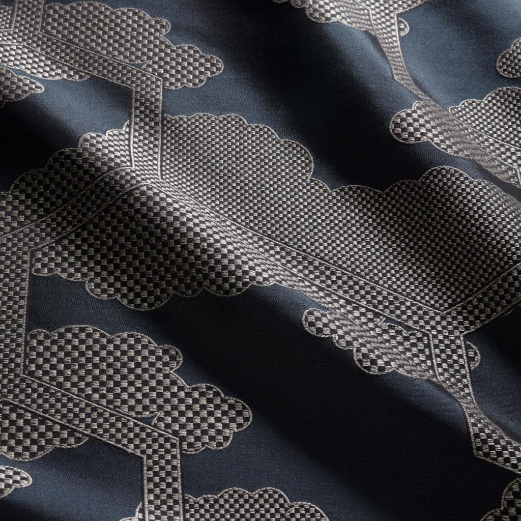 Kumo, cloud, sky, navy, beige, squares, chessboard, hexagonal, trellis, japanese, kimono, embroidery, design, ink, woven, textiles, pattern, motifs, geometric, house, deco, curtains, upholstery, cushion, wallpaper, interior design
