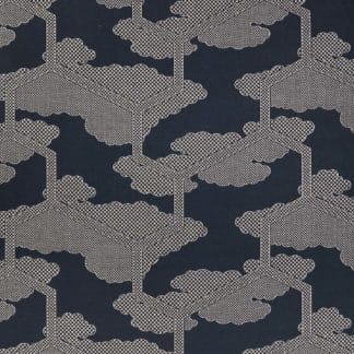 Kumo, cloud, sky, navy, beige, squares, chessboard, hexagonal, trellis, japanese, kimono, embroidery, design, ink, woven, textiles, pattern, motifs, geometric, house, deco, curtains, upholstery, cushion, wallpaper, interior design