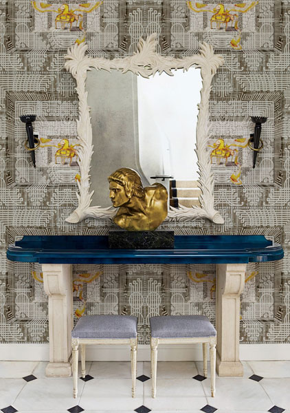 horse, pegasus, piano, geometry, wallpaper, fantasy, interior design, gold, illustration,geometric, pedro friedeberg, non-woven matt paper, deco, house, interior design,graphic
