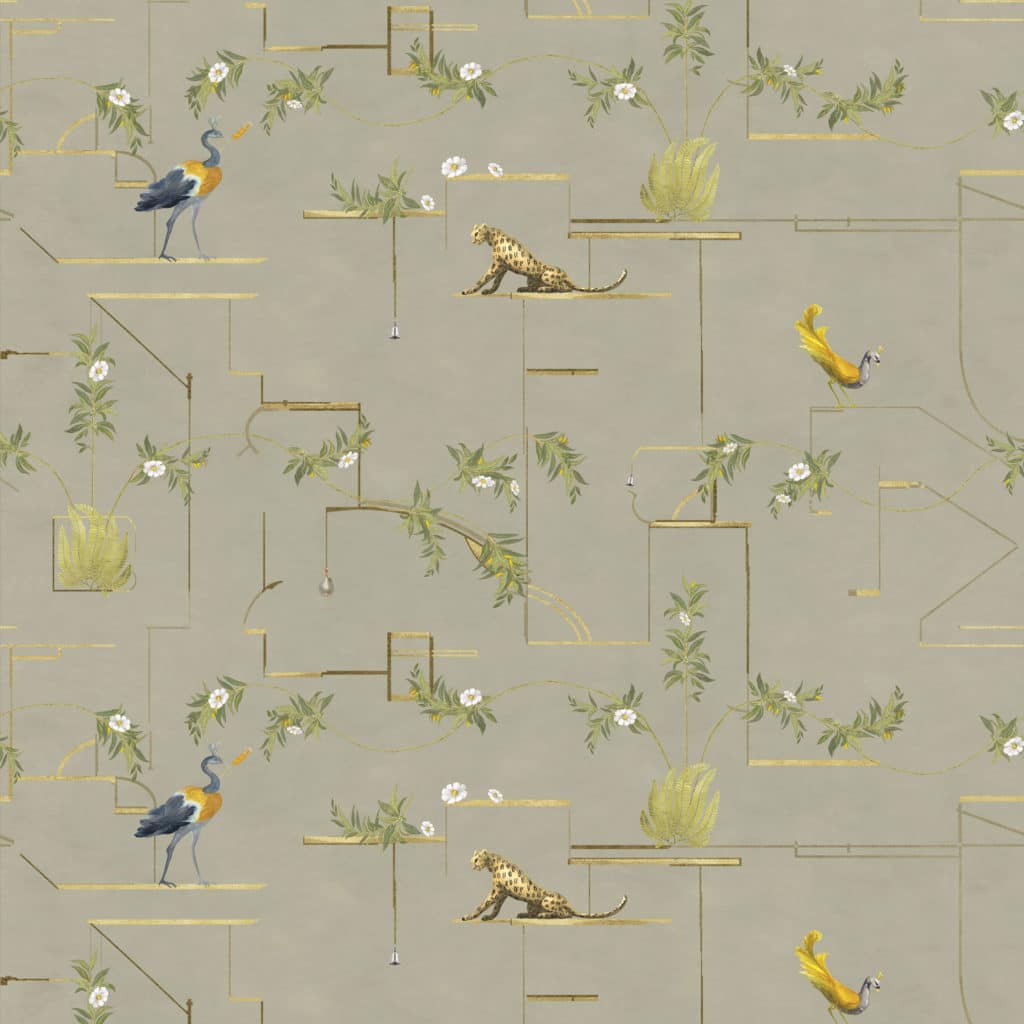 wallpaper, pattern, silver, lymer, bird, leopard, cheetah, flowers, plants, botanical, geometrics, lines, gold, house, deco, pompeii, naples, oplontis, pink, green, grey, black, blue, antique red, purple, palm, interior design, performance