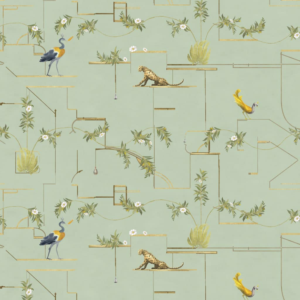 wallpaper, pattern, silver, lymer, bird, leopard, cheetah, flowers, plants, botanical, geometrics, lines, gold, house, deco, pompeii, naples, oplontis, pink, green, grey, black, blue, antique red, purple, palm, interior design, performance
