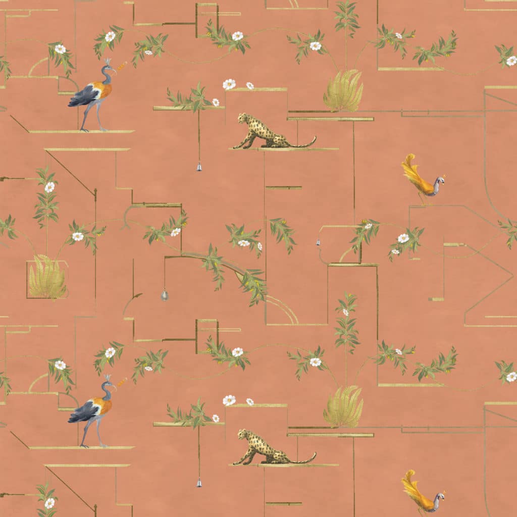 wallpaper, pattern, silver, lymer, bird, leopard, cheetah, flowers, plants, botanical, geometrics, lines, gold, house, deco, pompeii, naples, oplontis, pink, green, grey, black, blue, antique red, purple, palm, interior design, performance