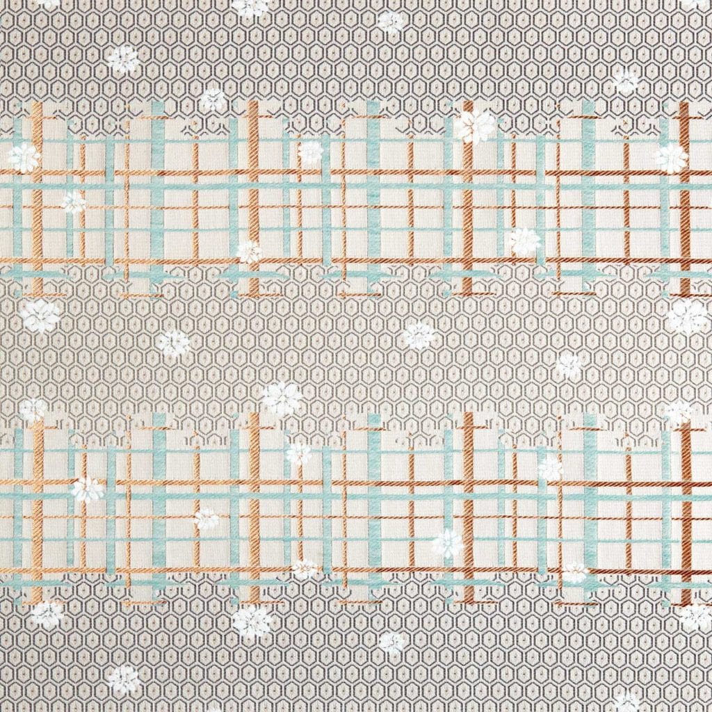 Japanese, samurai skirt, honeycomb, motif, tartan, snow flower, coloured grid, pattern, geometric, beige, cotton, linen, woven, textiles, house, deco, curtains, cushions , upholstery, interior design