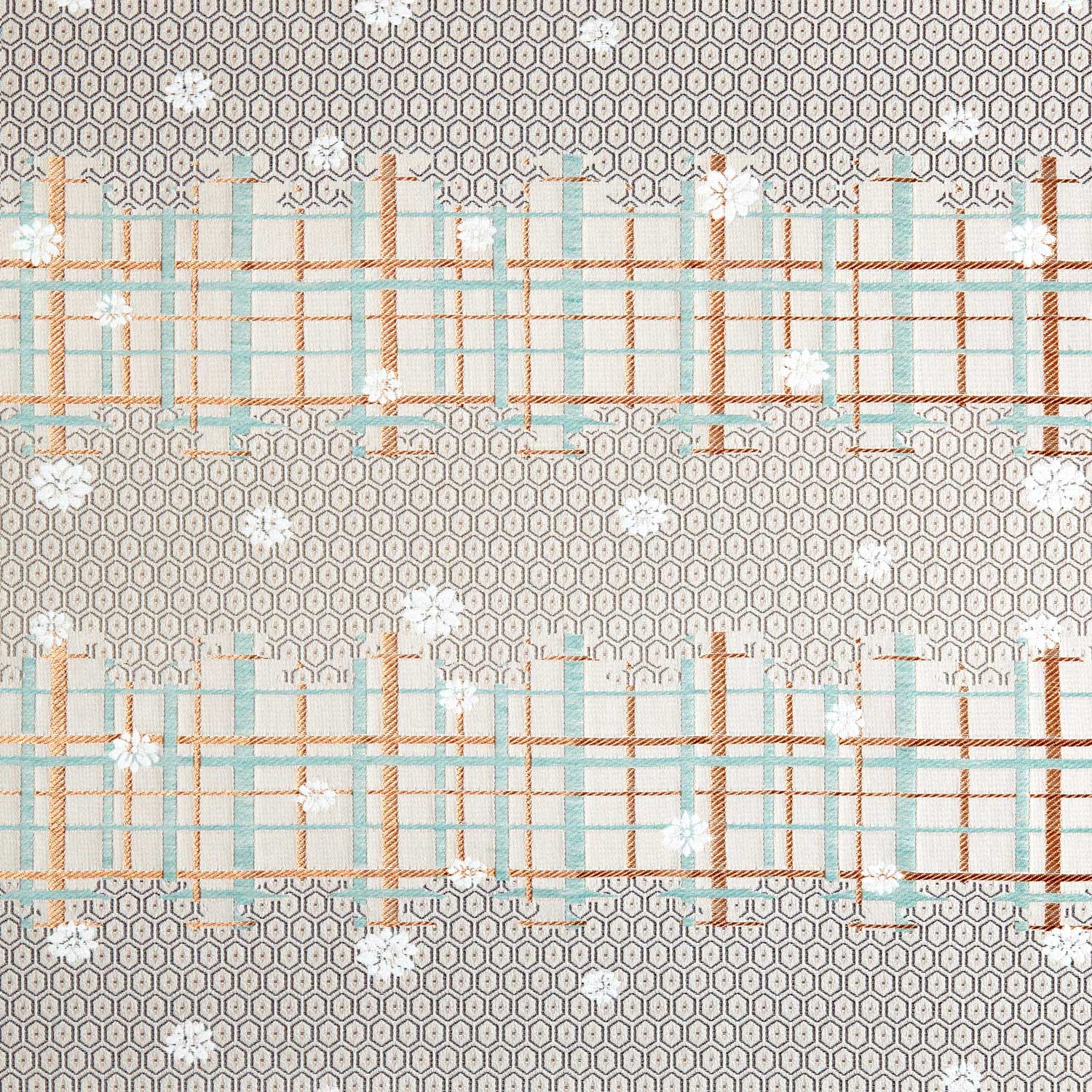 Japanese, samurai skirt, honeycomb, motif, tartan, snow flower, coloured grid, pattern, geometric, beige, cotton, linen, woven, textiles, house, deco, curtains, cushions , upholstery, interior design